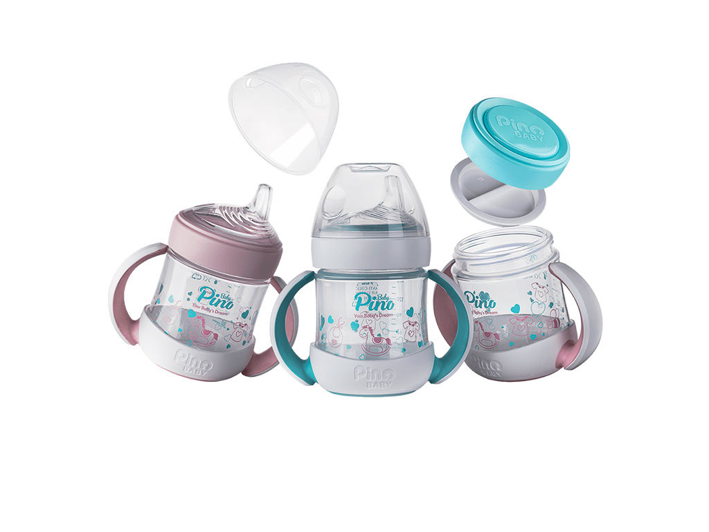 لیوان آموزشی نوزادی جریان متوسط با سری سیلیکونی 6 الی 18 ماه حجم 150 میلی لیتر پینو بیبی pino baby