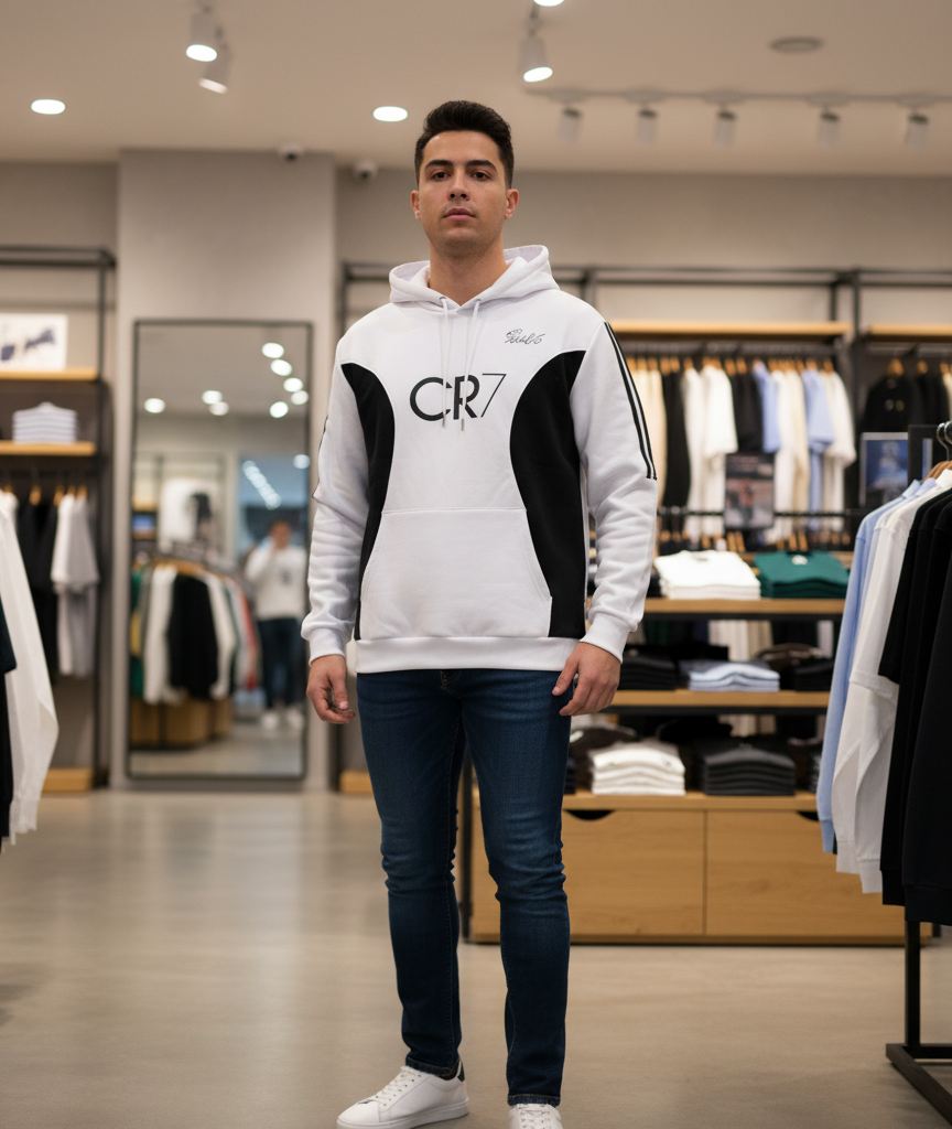 هودی مردانه و پسرانه طرح CR7 به رنگ سفید مشکی