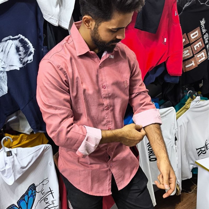 حراااج ویژه پیراهن دکمه ای مردانه پسرانه تن خور عالی  رنگ گلبهی  با ارسال رایگان