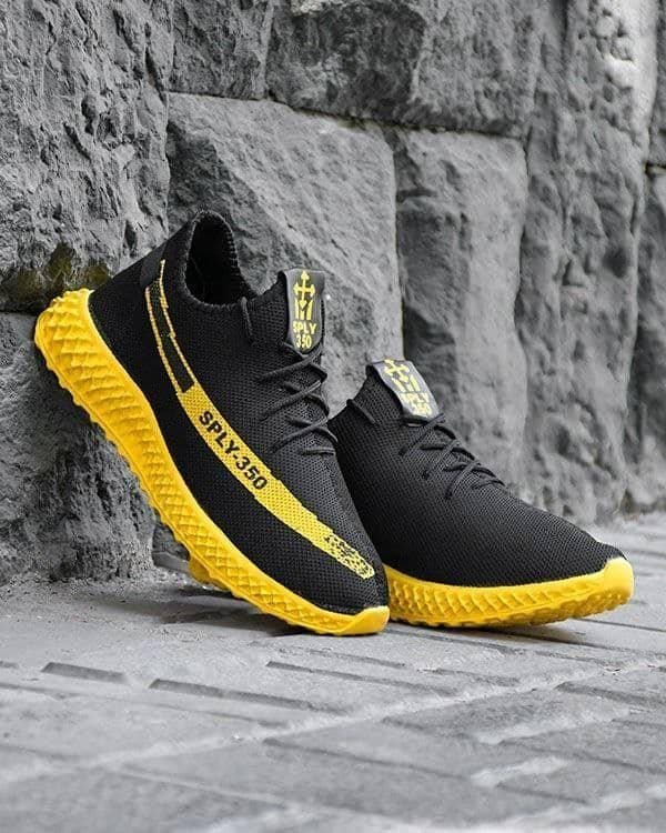 حراااج فوق العاده ست کفش اسپرت بافت مردانه و زنانه سبک و راحت  رنگ مشکی زرد باارسال رایگان