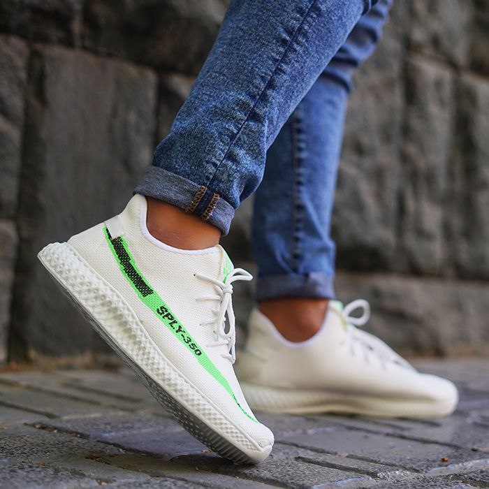 حراج  ویژه ست کفش اسپرت بافت مردانه و زنانه شیک و به روز رنگ سفید سبز باارسال رایگان