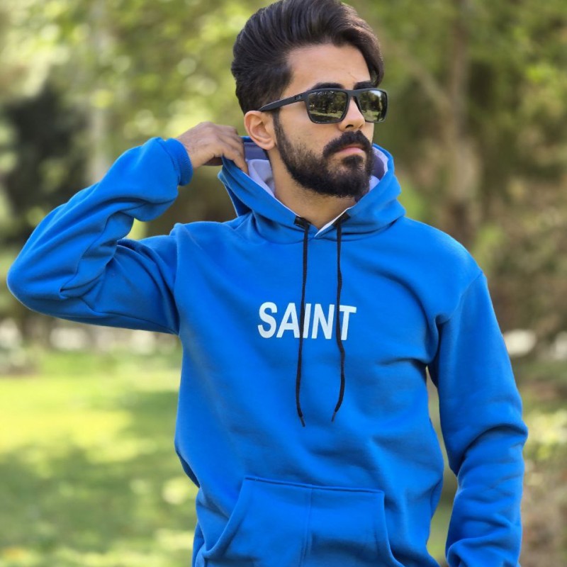 حراج هودی مردانه و پسرانه  SAINT  طرح گل   باکیفیت بالا و جنس ضخیم  رنگ ابی باارسال رایگان