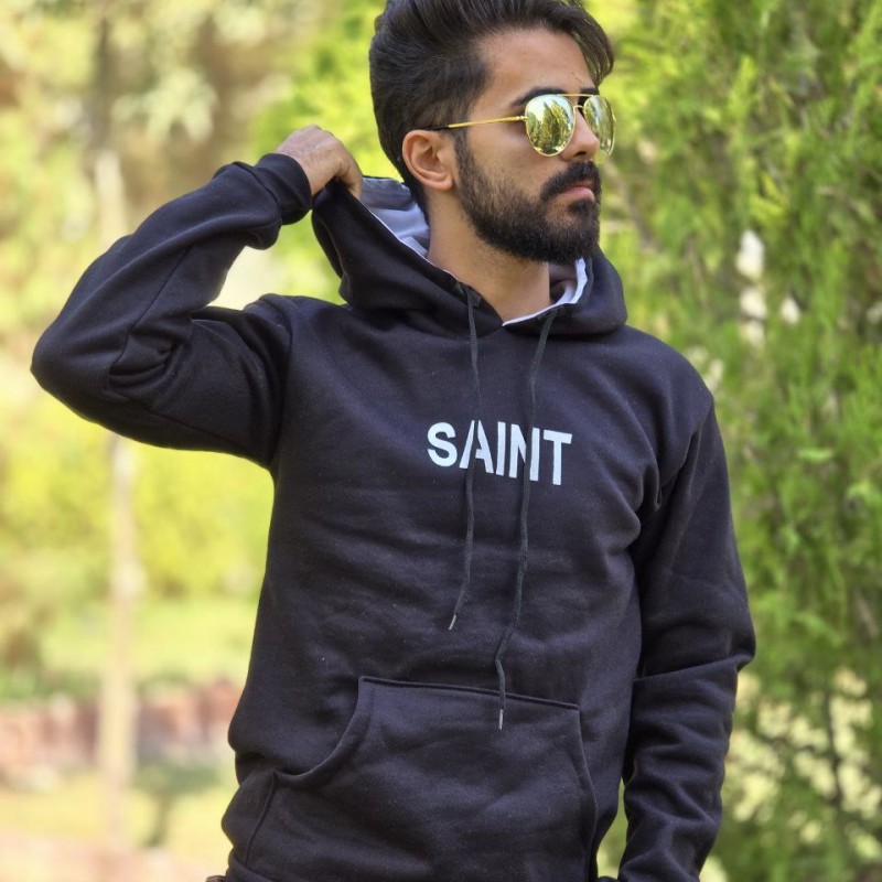 حراج هودی مردانه و پسرانه  SAINT  طرح گل  مناسب برای اقایون شیک پوش رنگ مشکی  باارسال رایگان