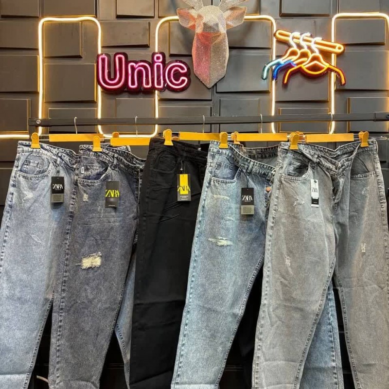 حراج شلوار لی مام فیت مردانه و پسرانه مارک ZARA  شیک و جذاب رنگ مشکی باارسال رایگان