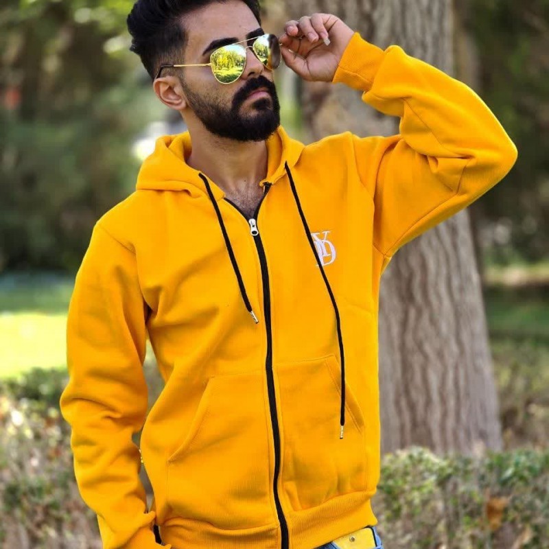 فروش جذاب سوییشرت مردانه و پسرانه با طرحی  ساده و شیک رنگ زردباارسال رایگان