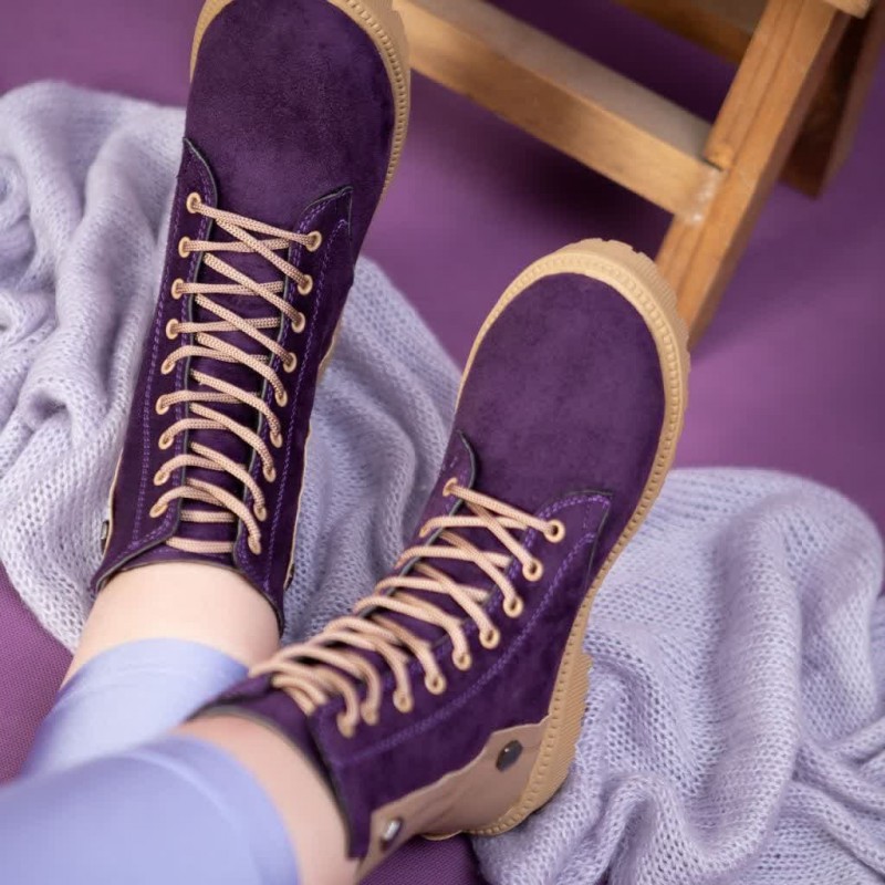 حراااج فوق العاده نیم بوت زنانه دخترانه شیک و پرفروش رنگ بنفش کرم  باارسال رایگان