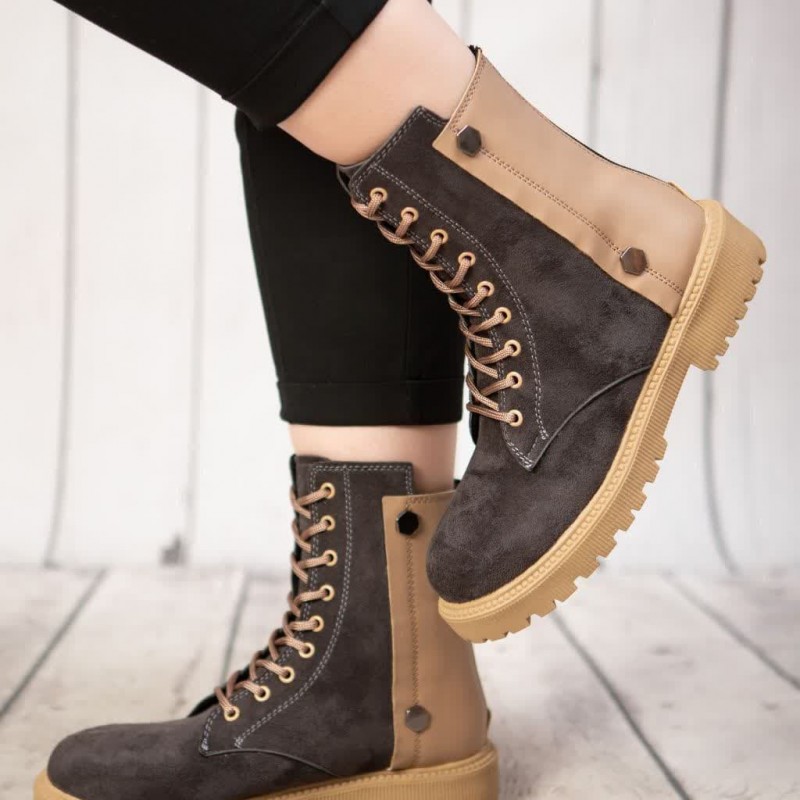 طرح ویژه نیم بوت زنانه دخترانه مناسب افراد خوش سلیقه رنگ قهوه ای کرم  باارسال رایگان