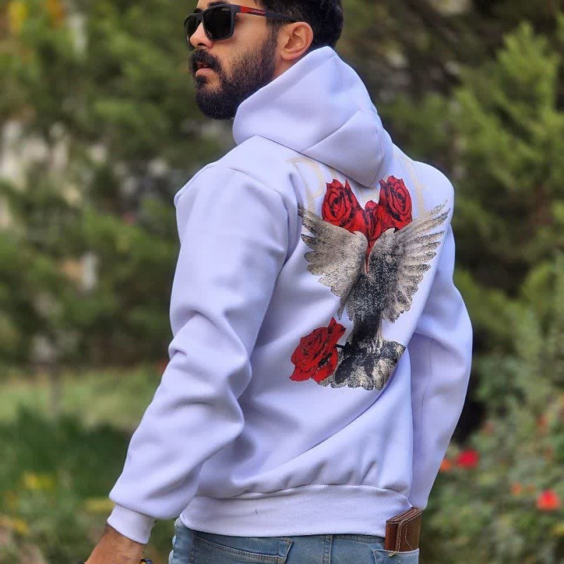 فروش ویژه هودی مردانه پسرانه جذاب  و باکیفیت رنگ سفید باارسال رایگان