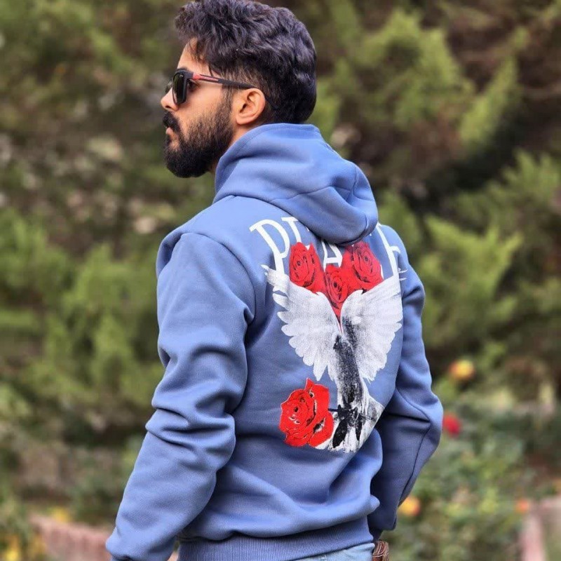 فروش فوق العاده هودی مردانه پسرانه شیک و زیبا رنگ ابی  باارسال رایگان