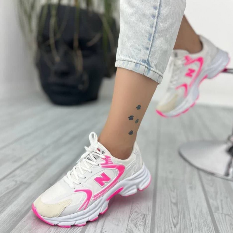حراج خاص کفش اسپرت زنانه دخترانه مدل نیوبالانس بینهایت شیک و جذاب رنگ سفید صورتی با ارسال رایگان