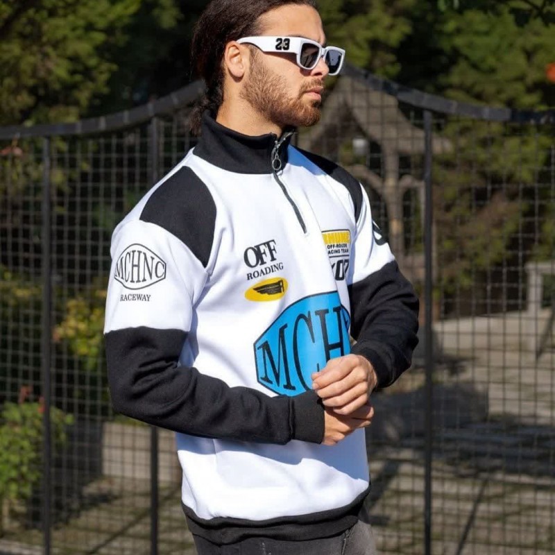 آفر ویژه دورس نیم زیپ مردانه 3 نخ پسرانه بسیار جذاب و شیک رنگ سفید مشکی باارسال رایگان