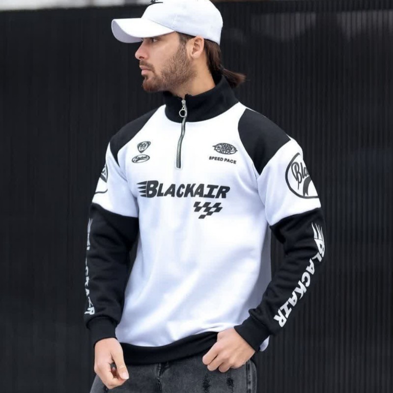 آفر ویژه دورس نیم زیپ مردانه 3 نخ پسرانه بسیار جذاب و شیک رنگ سفید مشکی باارسال رایگان