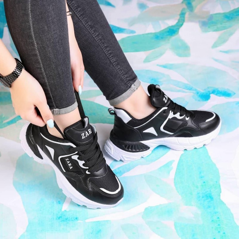 تخفیف ویژه کفش اسپرت لژدار دخترانه زنانه مدل ZARA  جدید و به روز رنگ مشکی سفید باارسال رایگان