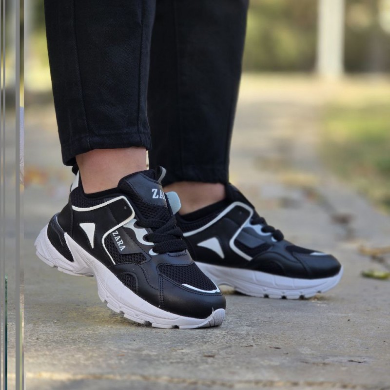 فروش واقعی کفش اسپرت لژدار دخترانه زنانه مدل ZARA  زیبا و خاص  رنگ مشکی سفید باارسال رایگان