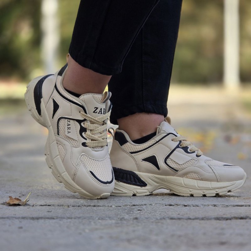 حرااااج ویژه کفش اسپرت لژدار دخترانه زنانه مدل ZARA  سبک و راحت رنگ کرم مشکی باارسال رایگان