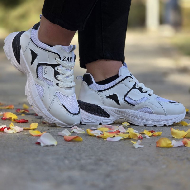 فروش دلبرانه کفش اسپرت لژدار دخترانه زنانه مدل ZARA شیک وبادوام رنگ سفید مشکی باارسال رایگان