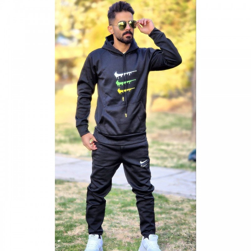 حراااج ویژه ست هودی و شلوار مردانه پسرانه مشکی تک طرح نایک با کیفیت رنگ مشکی  باارسال رایگان
