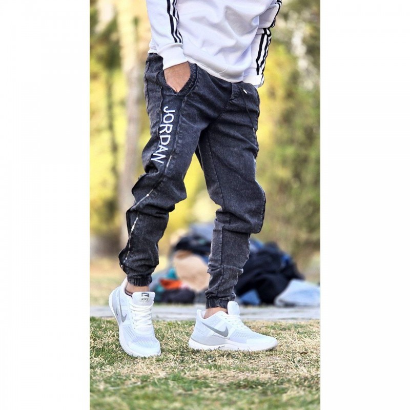 حراج واقعی  شلوار اسلش جردن مردانه پسرانه کنار زیپ باکیفیت عالی رنگ ذغالی  باارسال رایگان