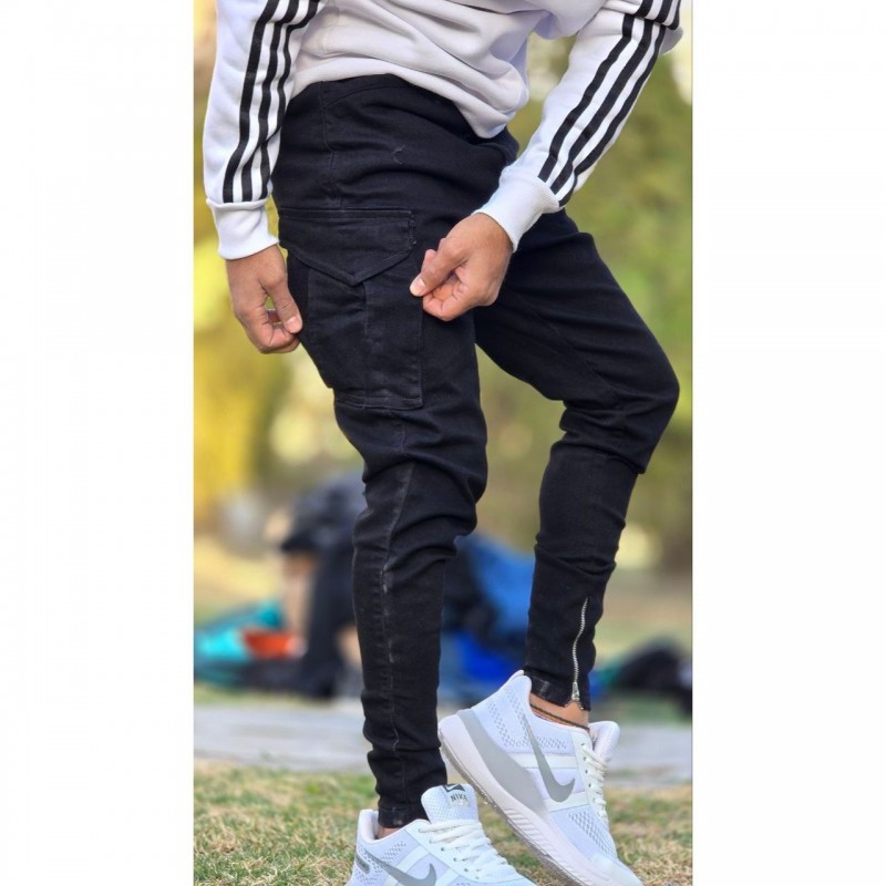 آفر ویژه شلوار شیش جیب دم پا زیپ مردانه پسرانه عالی رنگ مشکی باارسال رایگان