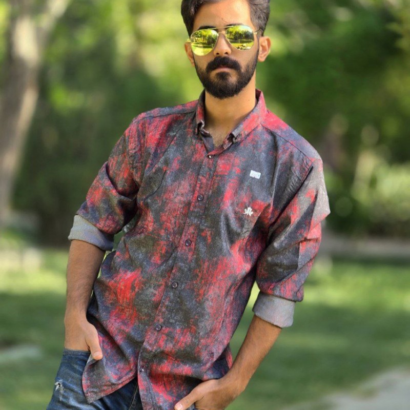 فروش ویژه پیراهن دکمه ای آستین دار مردانه طرح ابر و بادی بسیار باکیفیت رنگ طوسی قرمز با ارسال رایگان