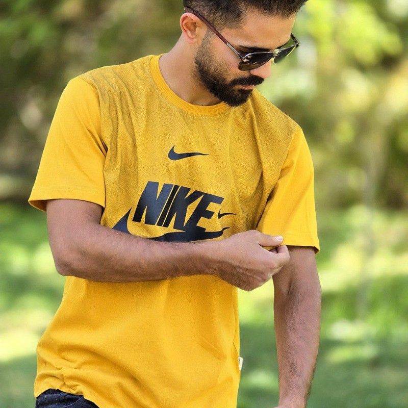 حراااااجی تیشرت مردانه پسرانه طرح نایک مناسب گرما و تابستان رنگ زرد  باارسال رایگان