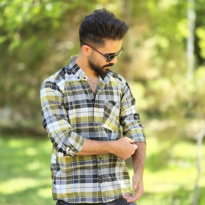 تخفیف  پیراهن دکمه ای آستین دار مردانه مدل چهارخونه ای جدید و منحصر بفرد  رنگ طوسی سبز   با ارسال رایگان