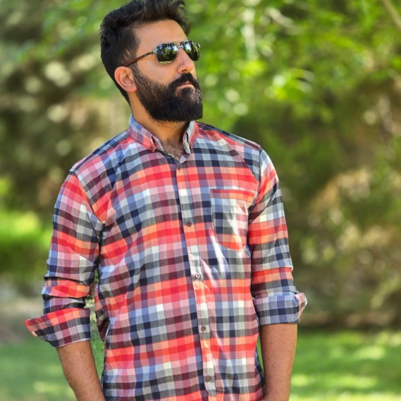 فروش فوق العاده پیراهن دکمه ای آستین دار مردانه مدل چهارخونه ای مناسب شیک پسند ها رنگ مشکی قرمز  با ارسال رایگان