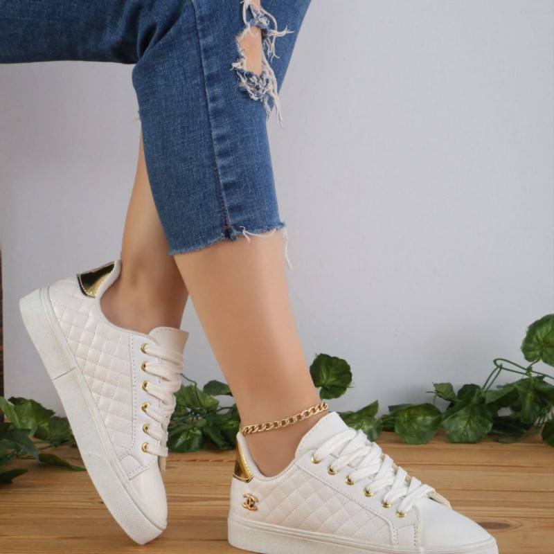 حراج ارزان کفش  ونس شنل زنانه دخترانه زیبا و بادوام رنگ سفید  باارسال رایگان