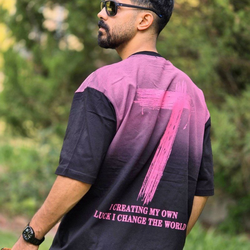 فروش شگفت انگیز  تیشرت باکسی طرح 7 زیبا و بادوام رنگ مشکی صورتی با ارسال رایگان