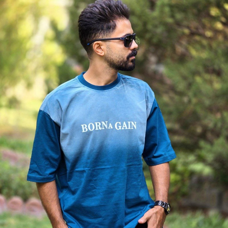 حراج فوق العاده  تیشرت باکسی طرح 7 شیک و ویژه رنگ آبی  با ارسال رایگان