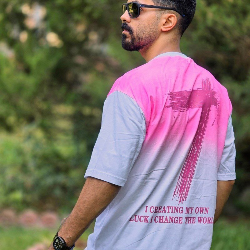 فروش جذاب  تیشرت باکسی طرح 7 یه مدل پرفروش رنگ سفید صورتی  با ارسال رایگان