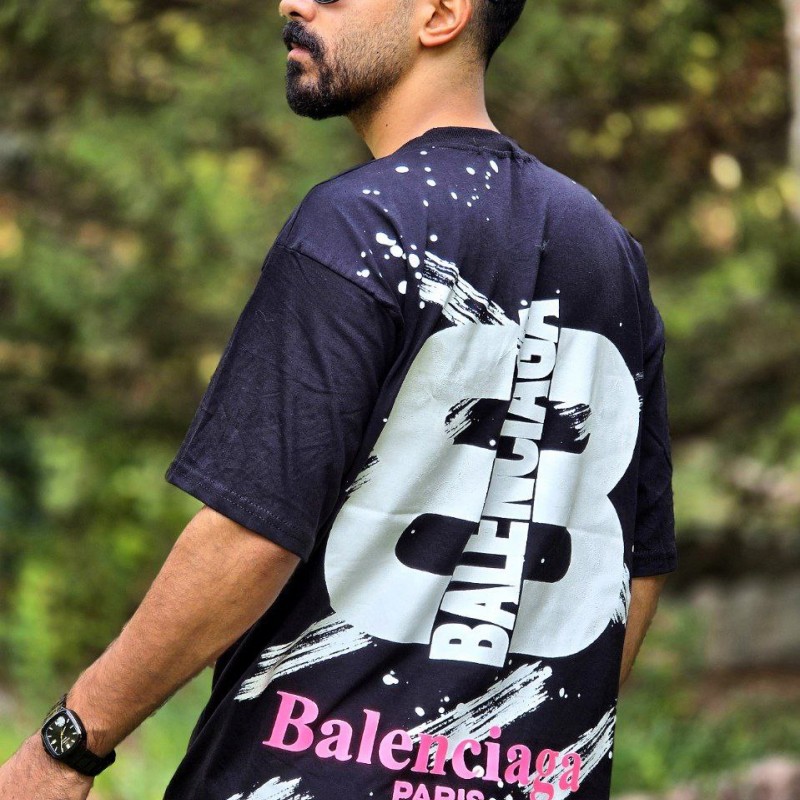 فروش خاص تیشرت باکسی طرح بالنسیاگا سبک و راحت رنگ مشکی  با ارسال رایگان