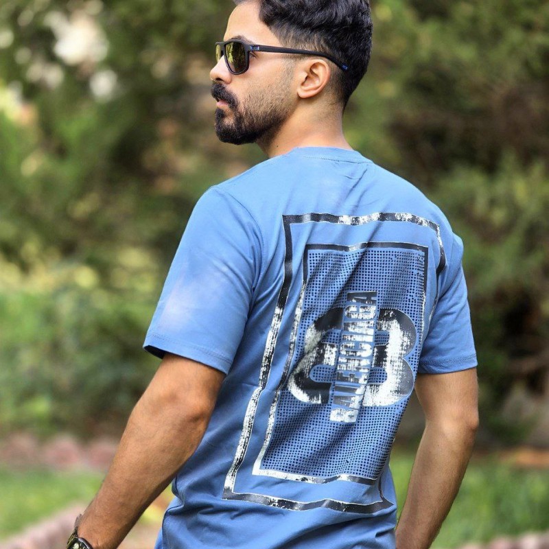 فروش شگفت انگیز تیشرت مردانه پشت چاپ نگینی مدل بالنسیاگا  خنک و راحت رنگ آبی  با ارسال رایگان
