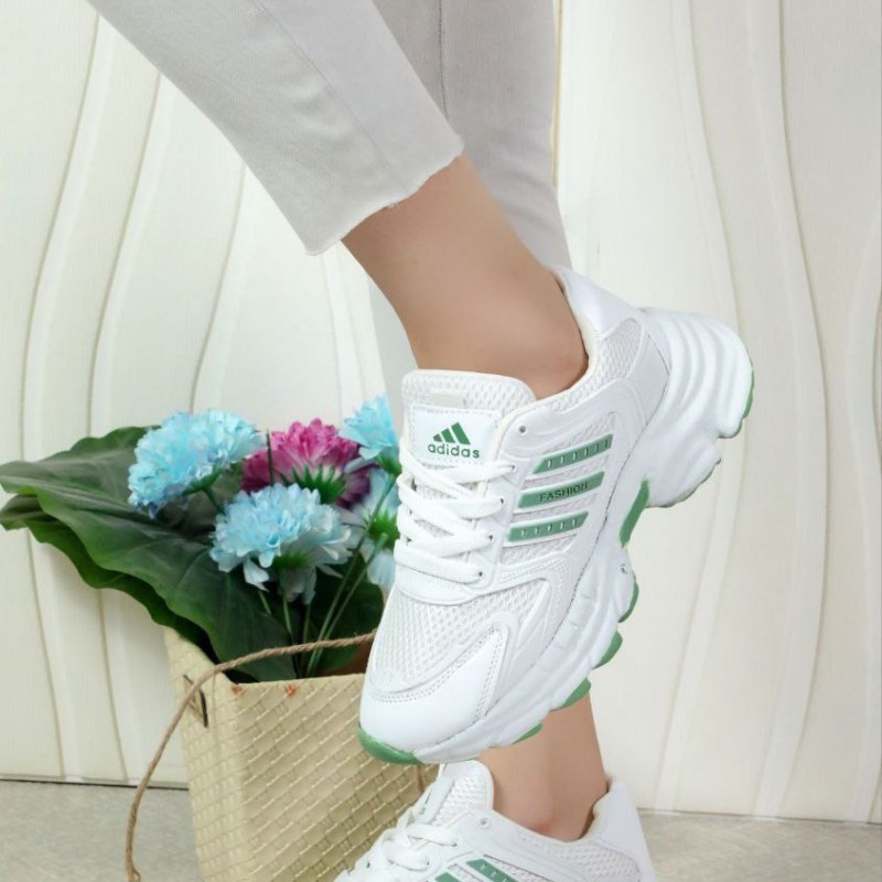 خرید فوق العاده کفش کتونی اسپرت دخترانه زنانه مدل آدیداس با کیفیت بالا رنگ سفید سبز باارسال رایگان