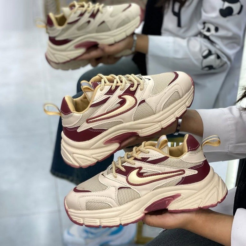 فروش پاییزه کفش اسپرت نایک زنانه دخترانه  شیک و خاص رنگ کرمی با ارسال رایگان