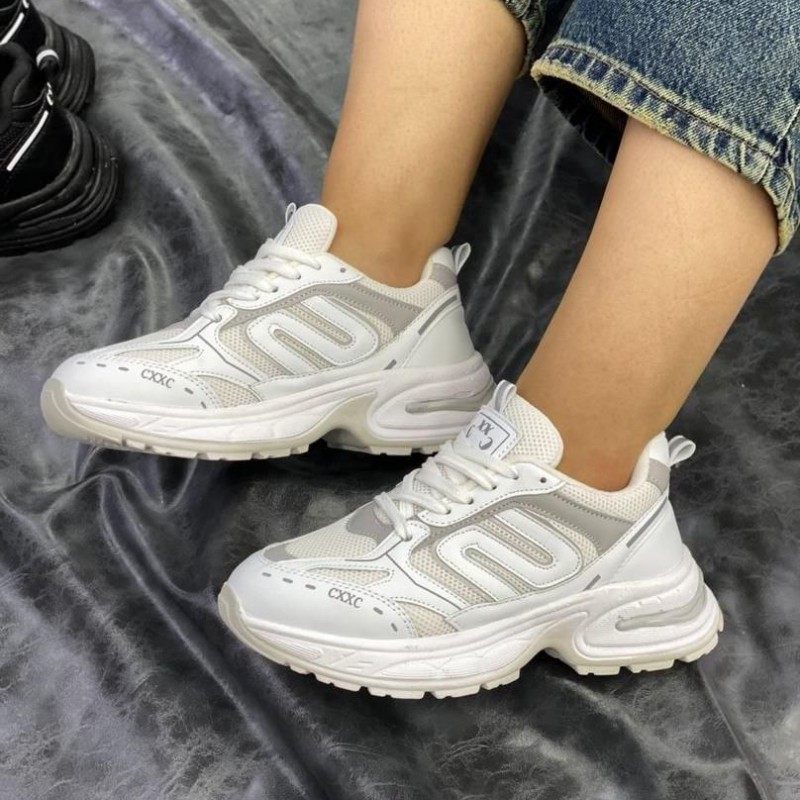 فروش ویژه کفش اسپرت مدل S دخترانه زنانه زیبا و خاص رنگ سفید طوسی  با ارسال رایگان