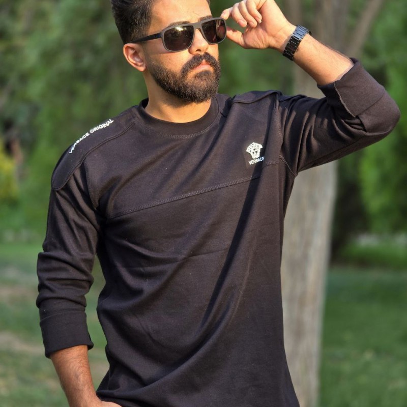 حراج ارزان تیشرت آستین دار پاییزه مردانه پسرانه  گرم و سبک رنگ مشکی با ارسال رایگان