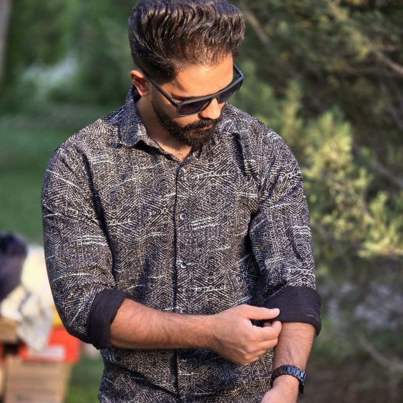 حراج فوق العاده پیراهن پاییزه دکمه ای آستین دار مردانه زیبا و باکیفیت رنگ مشکی سفید با ارسال رایگان