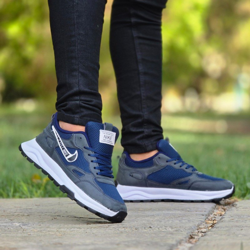 فروش باکیفیت کفش کتونی اسپرت نایک مردانه پسرانه نرم و راحت رنگ طوسی سرمه ای  با ارسال رایگان