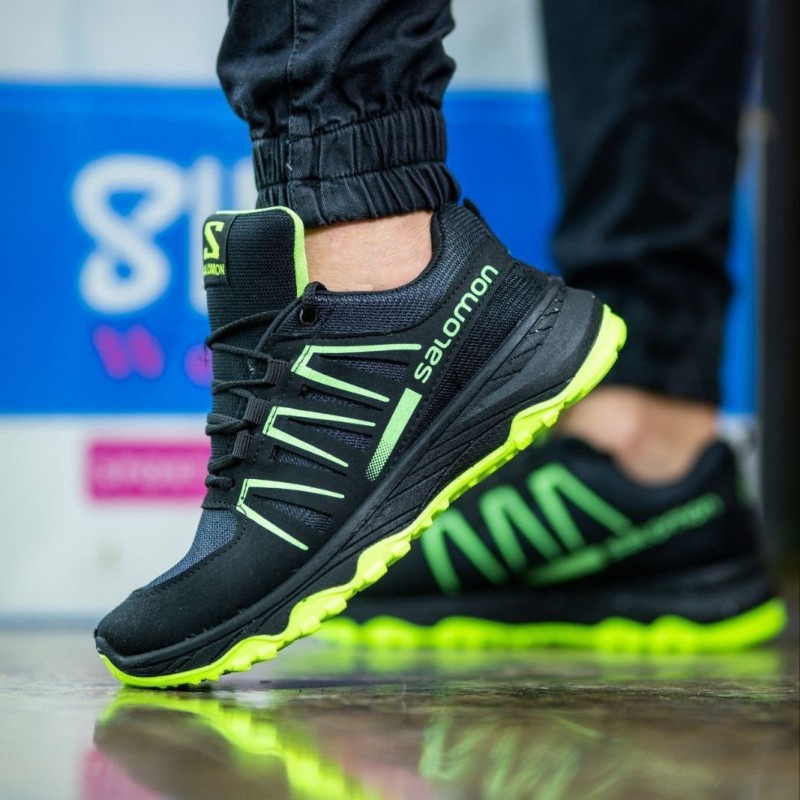 تخفیف شگفت انگیز کفش کتونی اسپرت مردانه پسرانه مدل سالامون  شیک و خوشگل رنگ مشکی سبز با ارسال رایگان