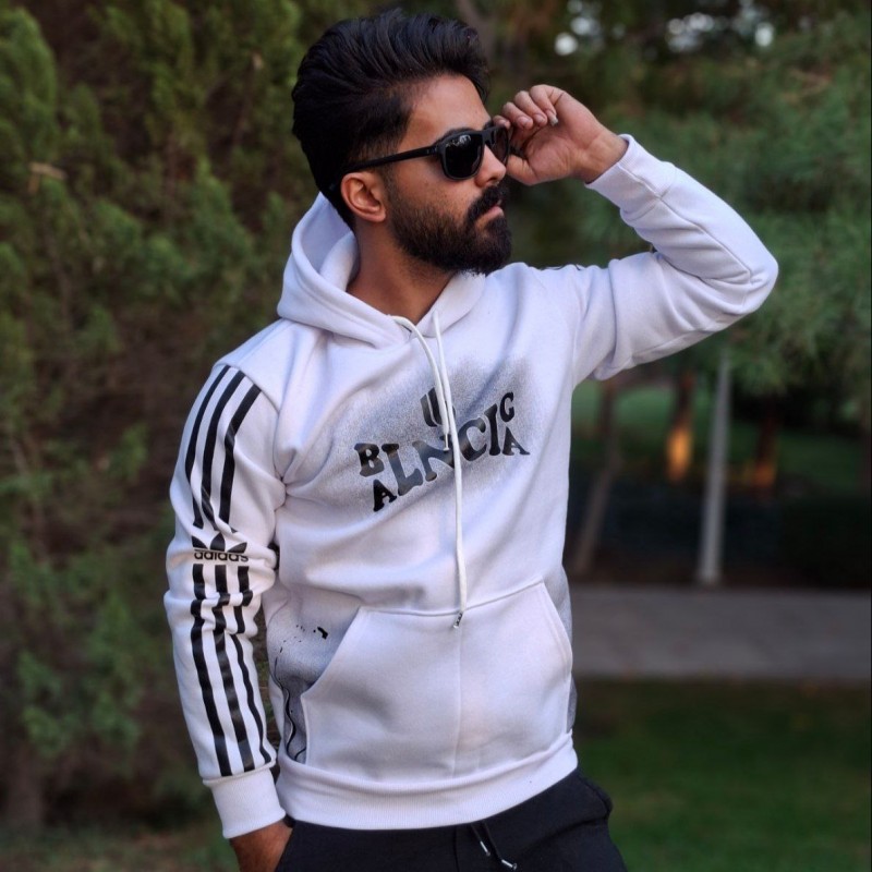 تخفیف ویژه هودی مردانه پسرانه فوق العاده جذاب رنگ سفید  باارسال رایگان