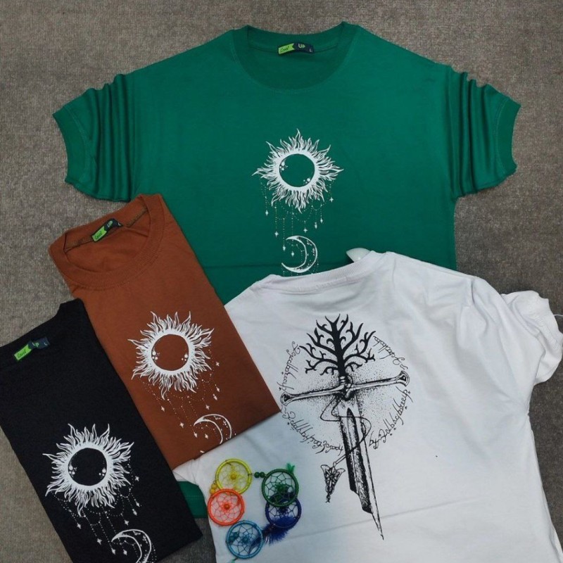 تیشرت مردانه طرح ماه و خورشید نخ پنبه درجه یک در رنگبندی