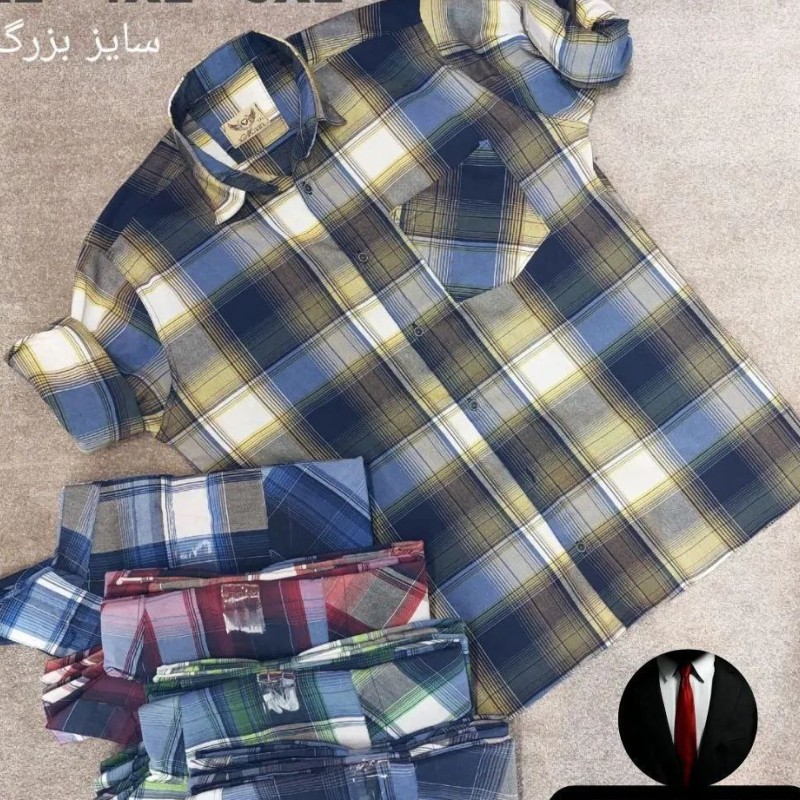 پیراهن دکمه دار مردانه استین دار جنس پارچه نخ رنگ مشکی طوسی با ارسال رایگان