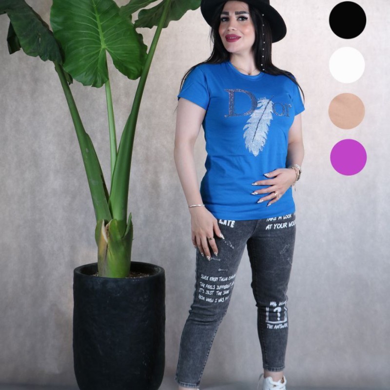 خرید اینترنتی تیشرت  دخترانه زنانه مدل پرdior با کیفیت تن خور عالی فری سایز در رنگبندی با ارسال رایگان