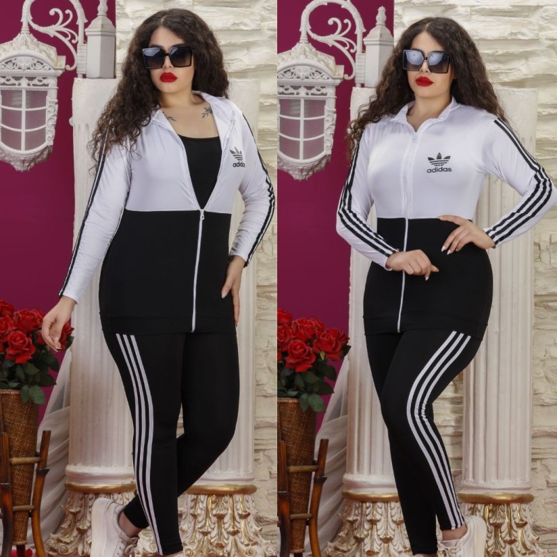 خرید اینترنتی ست دو تیکه ورزشی سویشرت و شلوار دخترانه جنس ضخیم با ارسال رایگان تک رنگ مشکی سفید