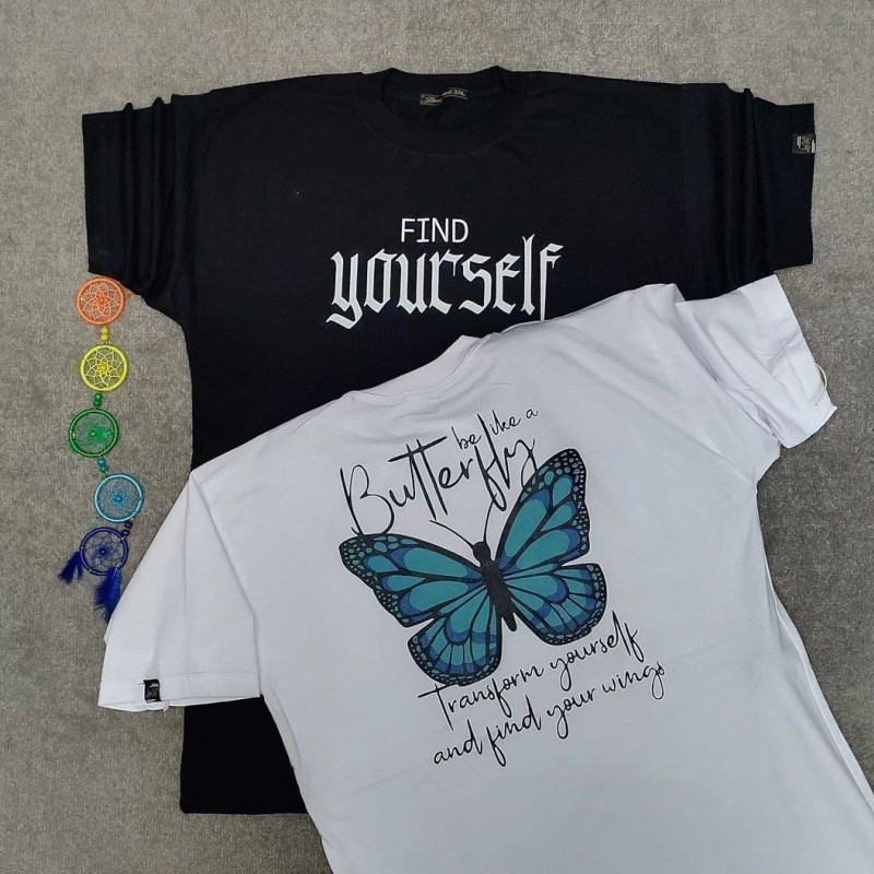 خرید تیشرت  پشت چاپ سایز بزرگ مردانه طرح پروانه ای  نخ پنبه درجه یک با ارسال رایگان