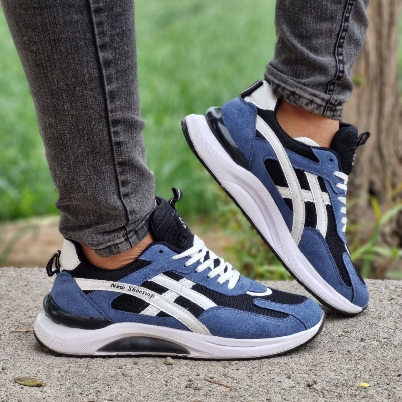 خرید اینترنتی کفش اسپرت مردانه مدل اسیکس رنگ مشکی ابی  پاخور عالی با ارسال رایگان