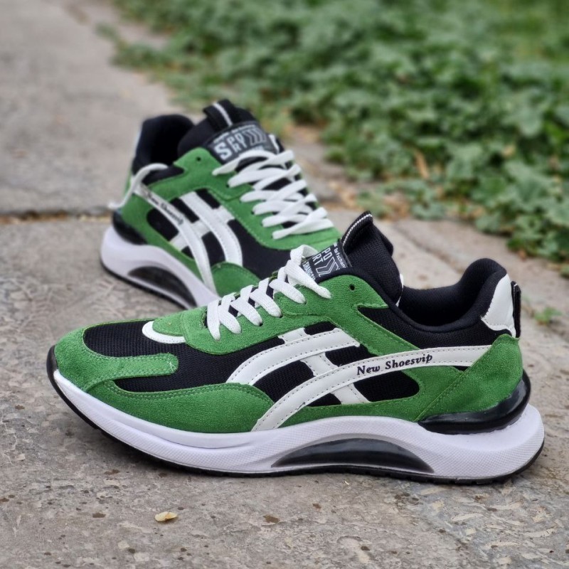 خرید اینترنتی کفش اسپرت مردانه مدل اسیکس رنگ مشکی سبز پاخور عالی با ارسال رایگان
