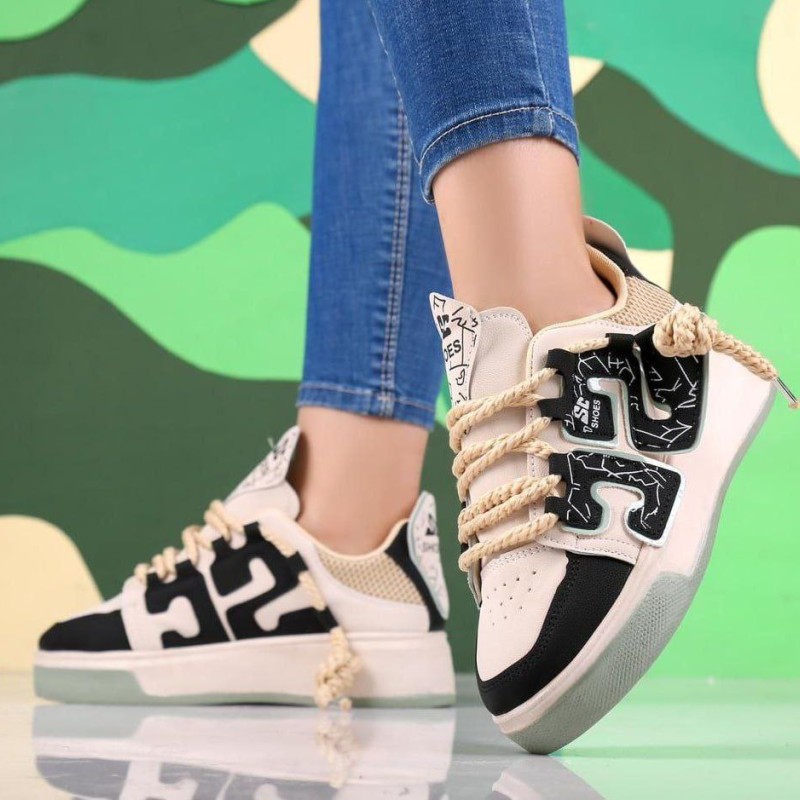 خرید اینترنتی کفش ونس زنانه دخترانه مدل sc در رنگبندی طبی  با ارسال رایگان رنگ کرمی مشکی