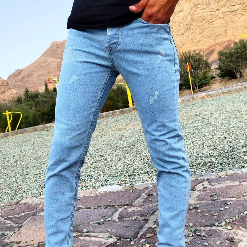 شلوار لی دم پا فیت مردانه پسرانه  در رنگبندی کیفیت عالی  رنگ یخی با ارسال رایگان